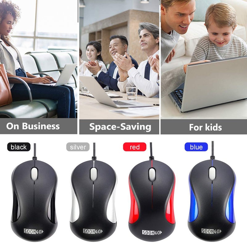 SOON GO فأرة لابتوب، فأرة بصرية سلكية صغيرة USB محمولة للأطفال والطلاب والمراهقين للكمبيوتر المحمول، ماك بوك، سطح المكتب - زرقاء من SOONGO - Image 5